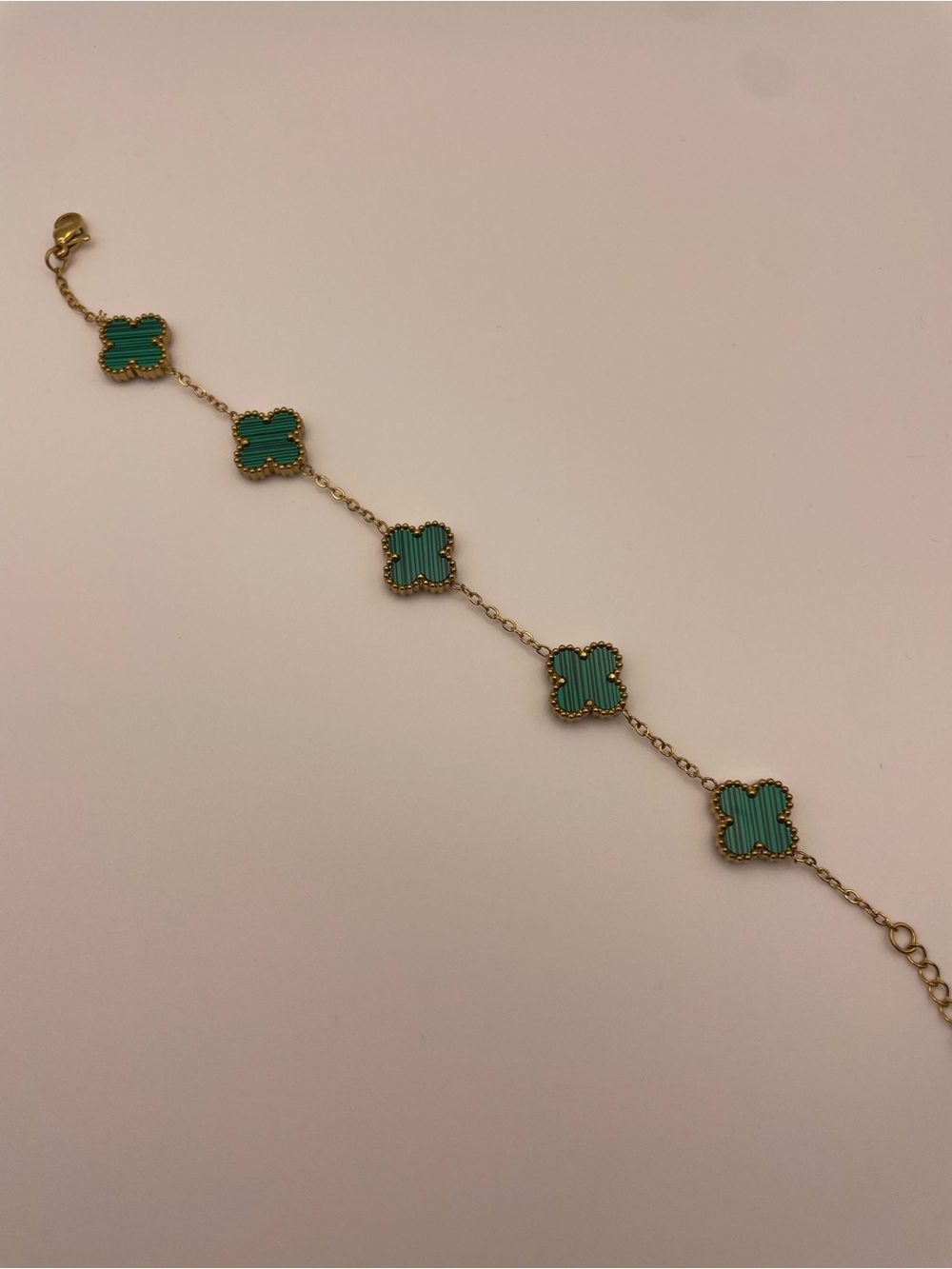 Gold-Plated Green 4 leaf Clover Link Bracelet - Women Jewelry